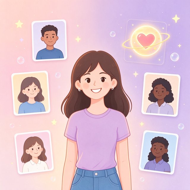 talai人设定制插画：女孩与多个性格角色卡片